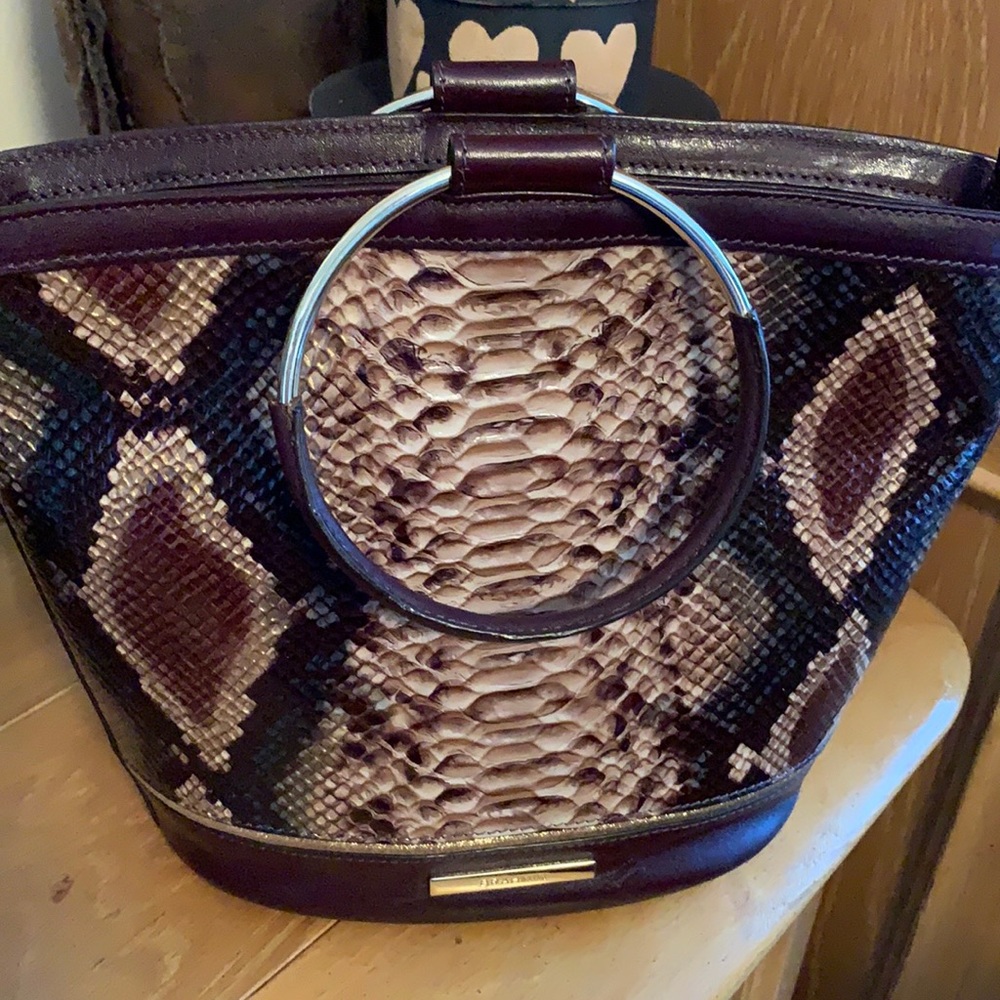 BRAHMIN Gorgeous Sold out Mod Bowie print in browns and navy blue